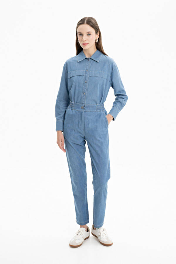 Beli Lastikli Jean Pantolon - İndigo - 1
