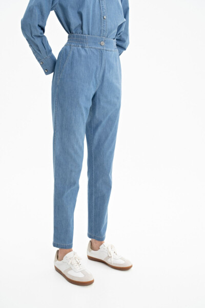 Beli Lastikli Jean Pantolon - İndigo - 4