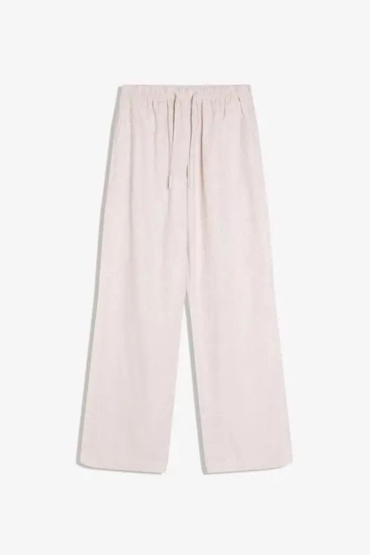 Beli lastikli keten görünümlü pantolon-Kum rengi - 5