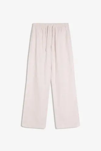 Beli lastikli keten görünümlü pantolon - Kum rengi - 5