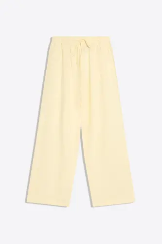 Beli lastikli keten görünümlü pantolon - Sarı - 10