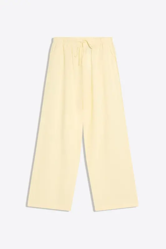 Beli lastikli keten görünümlü pantolon-Sarı - 5