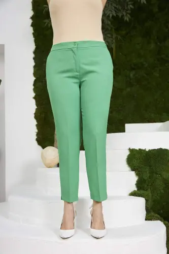 Beli Lastikli Paça Yırtmaç Detaylı Büyük Beden Benetton Kumaş Pantolon - 1