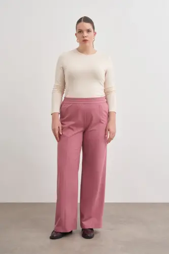Beli Lastikli Pantolon - Gül Kurusu - 4
