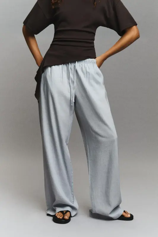 Beli lastikli pantolon-Gri - 3