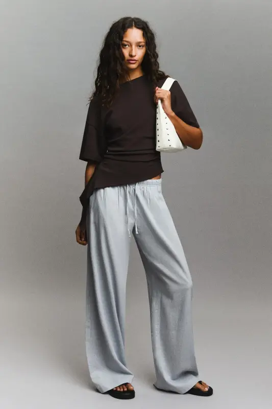 Beli lastikli pantolon-Gri - BERSHKA