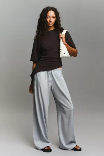 Beli lastikli pantolon-Gri 