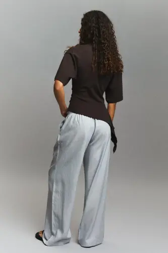 Beli lastikli pantolon-Gri - BERSHKA (1)