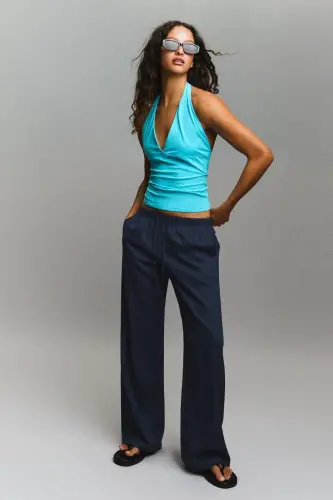 Beli lastikli pantolon-Mavi 