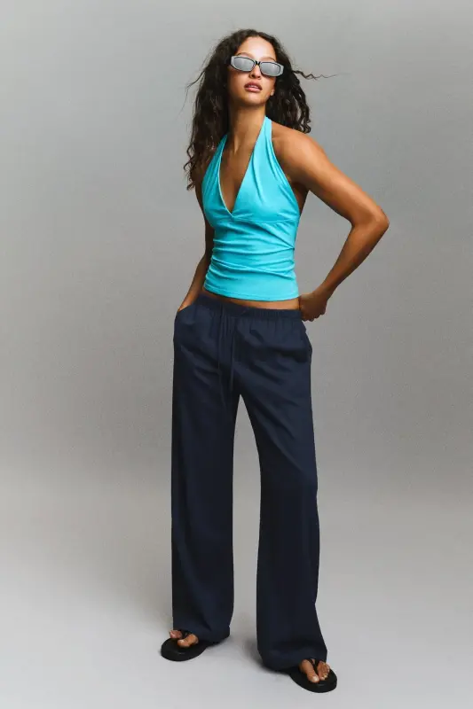 Beli lastikli pantolon-Mavi - BERSHKA