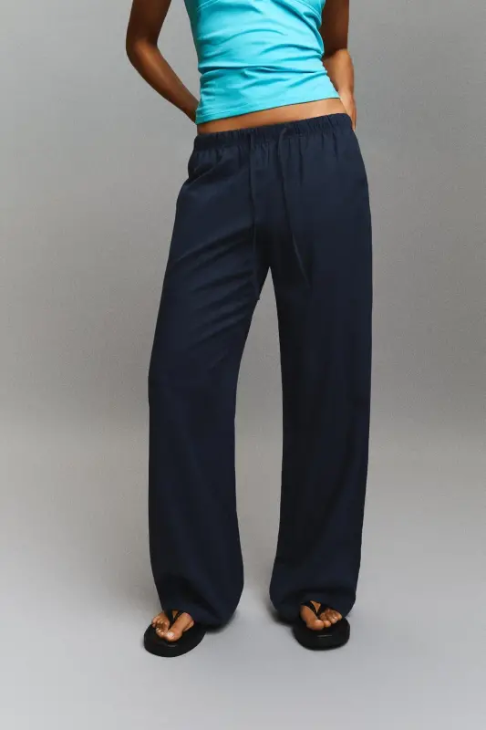 Beli lastikli pantolon-Mavi - 3