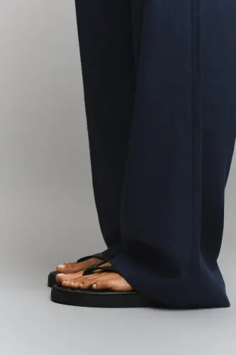 Beli lastikli pantolon-Mavi - 4