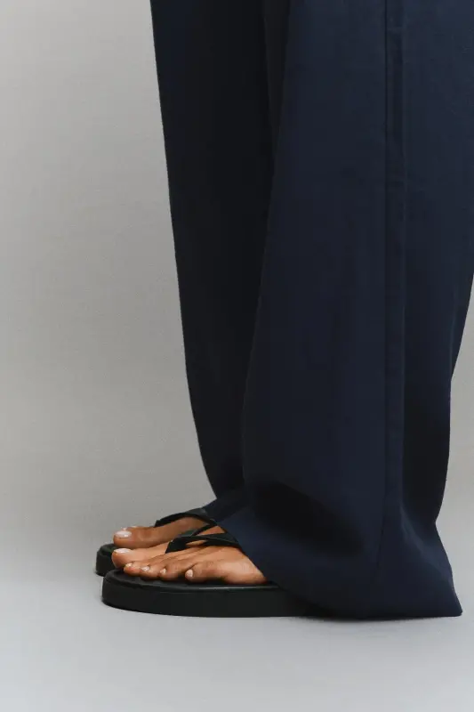 Beli lastikli pantolon-Mavi - 4