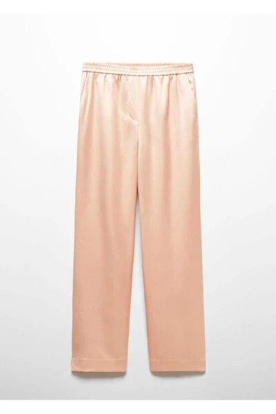 Beli lastikli saten pantolon - 3