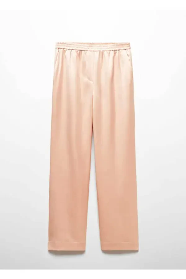 Beli lastikli saten pantolon - 3