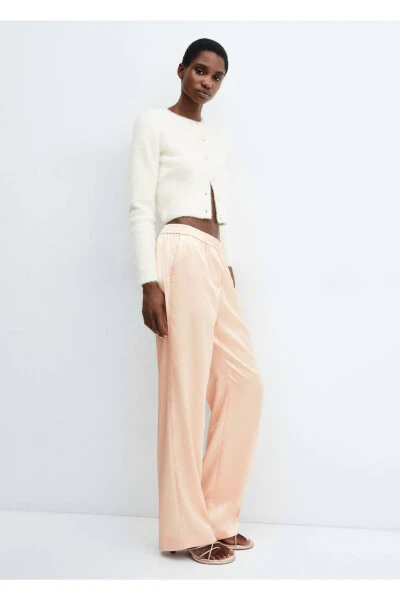 Beli lastikli saten pantolon - 5