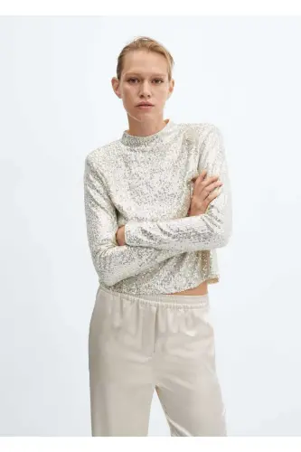 Beli lastikli saten pantolon-Bej - 7