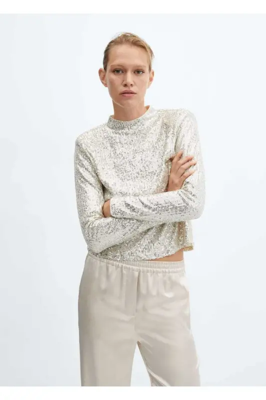 Beli lastikli saten pantolon-Bej - 7