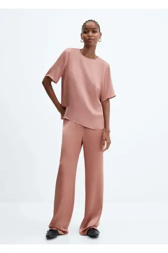 Beli Lastikli Saten Pantolon - Pastel Pembe - MANGO WOMAN (1)
