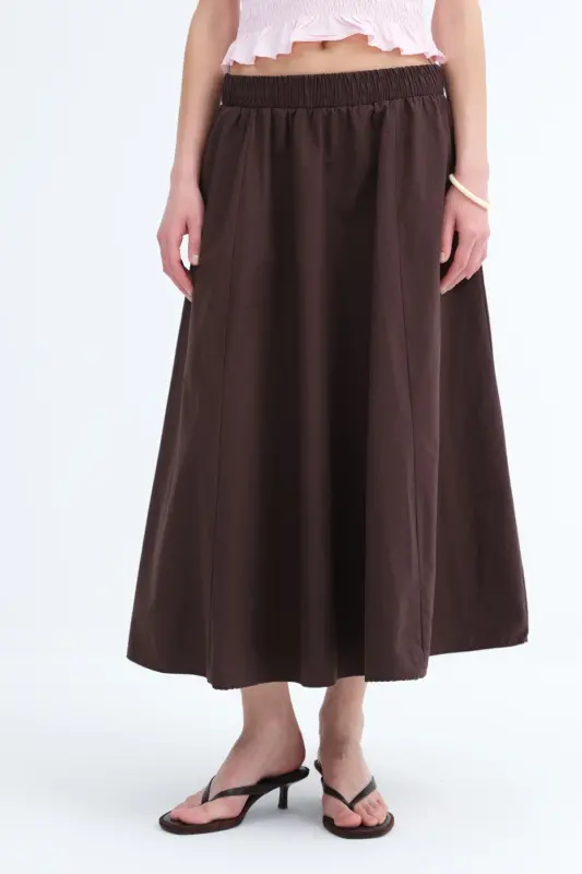 Beli Lastikli Uzun Etek E13751-L3-Acı Kahve - 2