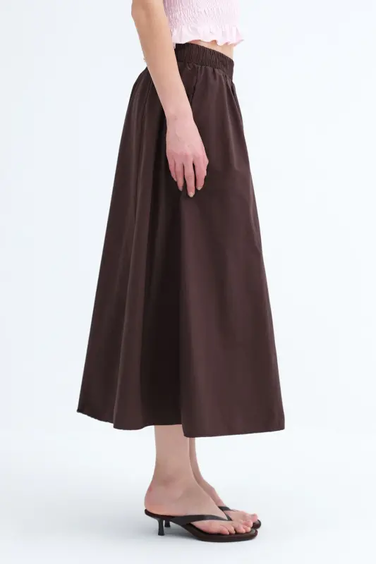 Beli Lastikli Uzun Etek E13751-L3-Acı Kahve - 4