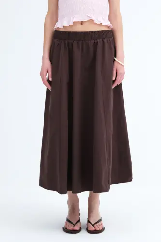 Beli Lastikli Uzun Etek E13751-L3-Acı Kahve - 5