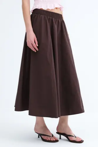 Beli Lastikli Uzun Etek E13751-L3-Acı Kahve - 6