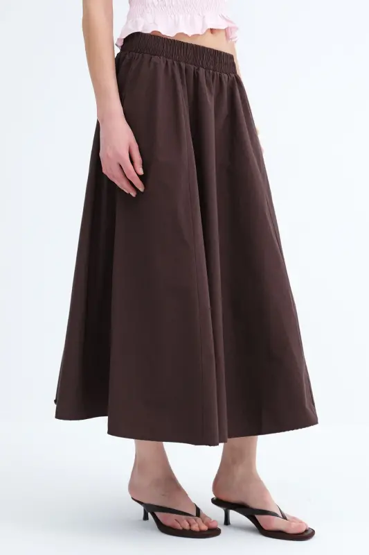 Beli Lastikli Uzun Etek E13751-L3-Acı Kahve - 6
