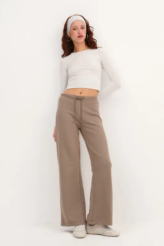 Beli Lastikli Wide Leg Eşofman EŞF10308-P10-Kum - 1