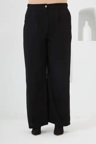 Beli rezinkali keng paçali katta o'lchamli shim qora - 4