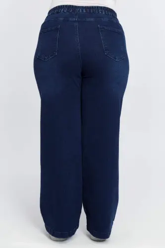 Beli rezinkali keng paqli katta o'lchamli jinsi shim ko'k - 4