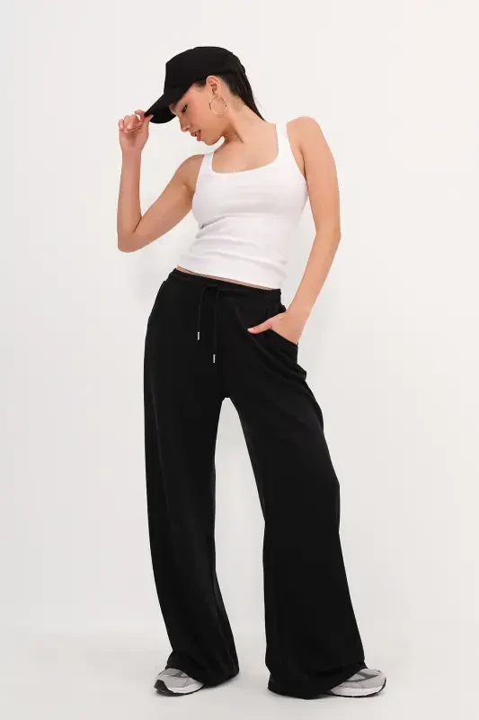 Beli rezinkali modal sport kostyumi Eshf11053-m8-Qora - 1