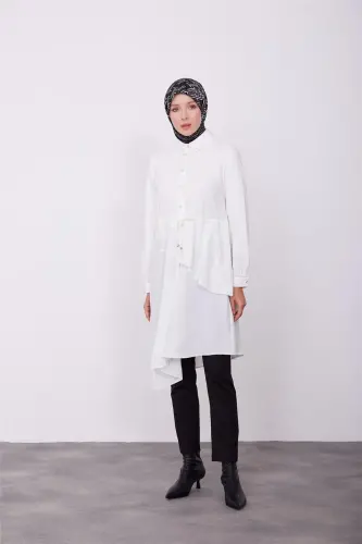 Beli Tünelli Asimmetrik Tunik 23k4707 Ekru-Ekru - ARMINE (1)