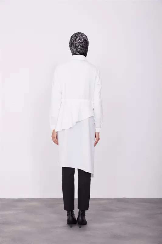 Beli Tünelli Asimmetrik Tunik 23k4707 Ekru-Ekru - 4