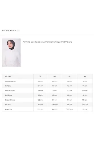 Beli Tünelli Asimmetrik Tunik 23k4707 Ekru-Ekru - 5