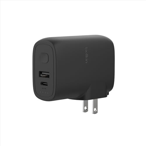 Belkin BoostCharge Hybrid Wall Charger 25W + Power Bank 5K, 2-in-1 Portable Charger, Portable Battery Charger w/USB-C Port & USB-A Port - Travel-Friendly, Dual-Port Charging Device - Black - 1