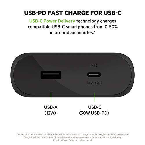 Belkin BoostCharge USB-C PD 20k mAh Power Bank, Portable iPhone Charger, Battery Charger for Apple iPhone, iPad Pro, Samsung Galaxy, & More with USB-C Cable Included - Black - 3