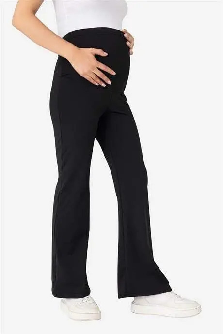 Bell Bottom High Waist Flexible Shaping Maternity Leggings Black - 3
