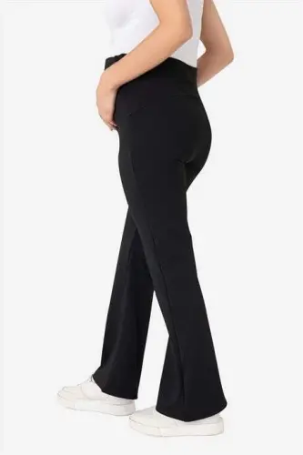 Bell Bottom High Waist Flexible Shaping Maternity Leggings Black - 5