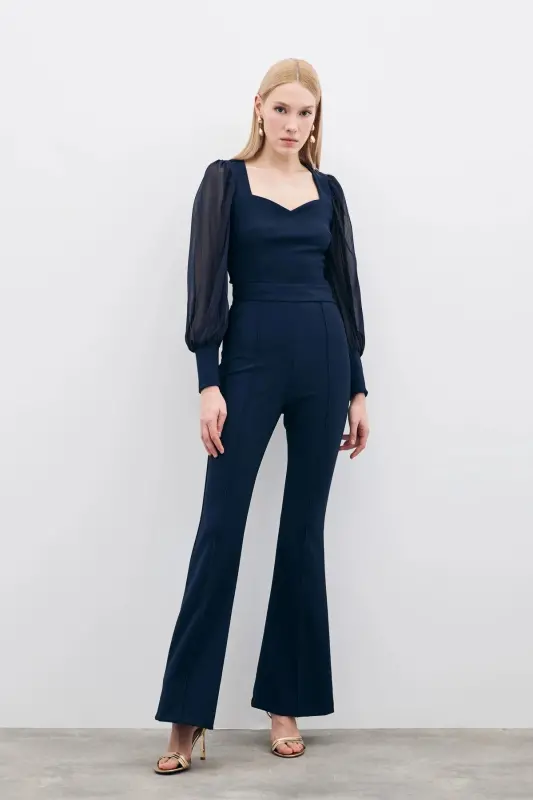Bell-Bottom Pants - Navy Blue-NAVY BLUE - 2
