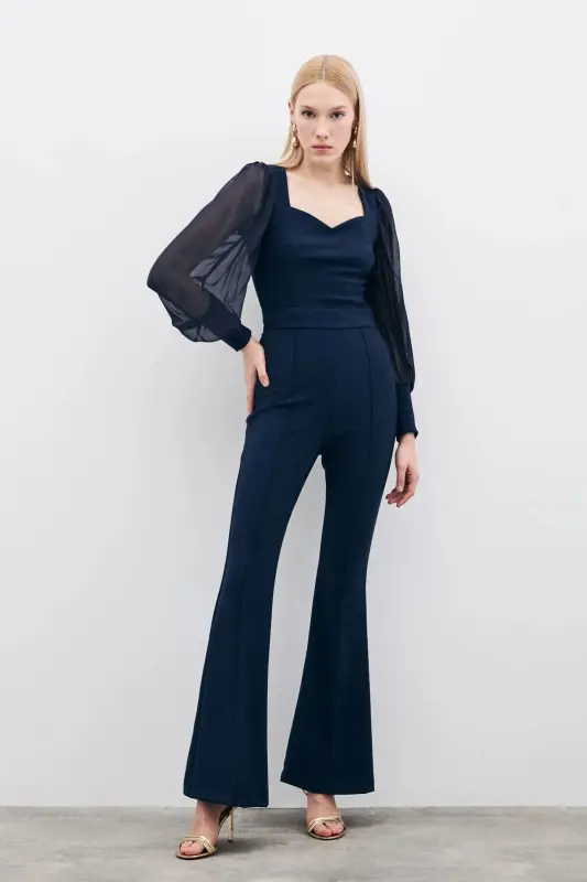 Bell-Bottom Pants - Navy Blue-NAVY BLUE - 3