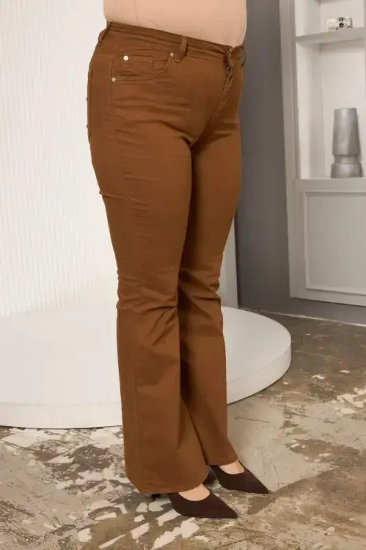 Bell Bottom Plus Size Cotton Pants Camel - 2