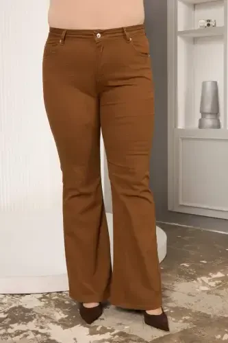 Bell Bottom Plus Size Cotton Pants Camel - 4