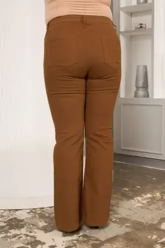 Bell Bottom Plus Size Cotton Pants Camel - 5