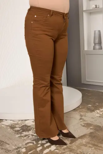 Bell Bottom Plus Size Cotton Pants Camel - 3