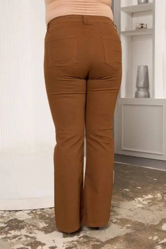 Bell Bottom Plus Size Cotton Pants Camel - 6