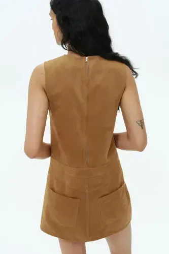 Bell-Bottomed Gabardine Dress-Brown - 5