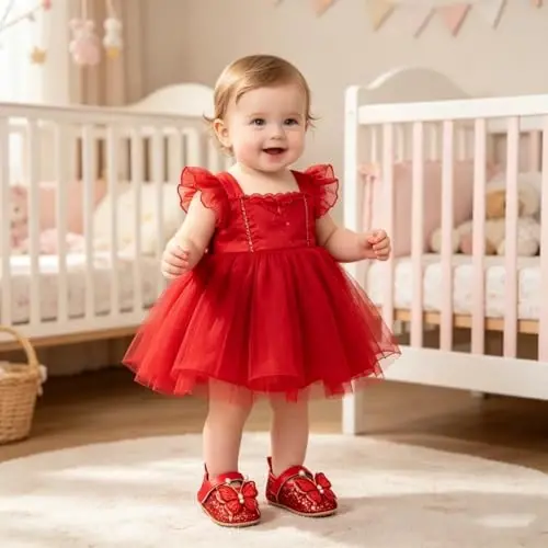 Bellocasa Baby Mary Jane Çantakapaklı Qizlar uchun Bavishli Paxtadan Sürüşmaydigan Taglikli Chaqaloq Birinchi Yuruvchi Malika Libosi Beshik To'y Poyabzallari - 2
