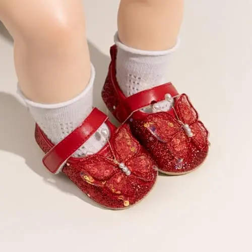 Bellocasa Baby Mary Jane Çantakapaklı Qizlar uchun Bavishli Paxtadan Sürüşmaydigan Taglikli Chaqaloq Birinchi Yuruvchi Malika Libosi Beshik To'y Poyabzallari - 3