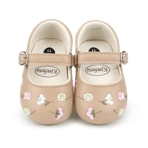 Bellocasa Baby Mary Jane Flats for Girls with Bowknot Cotton Anti Skid Sole Infant First Walker Princess Dress Crib Wedding Shoes - 1